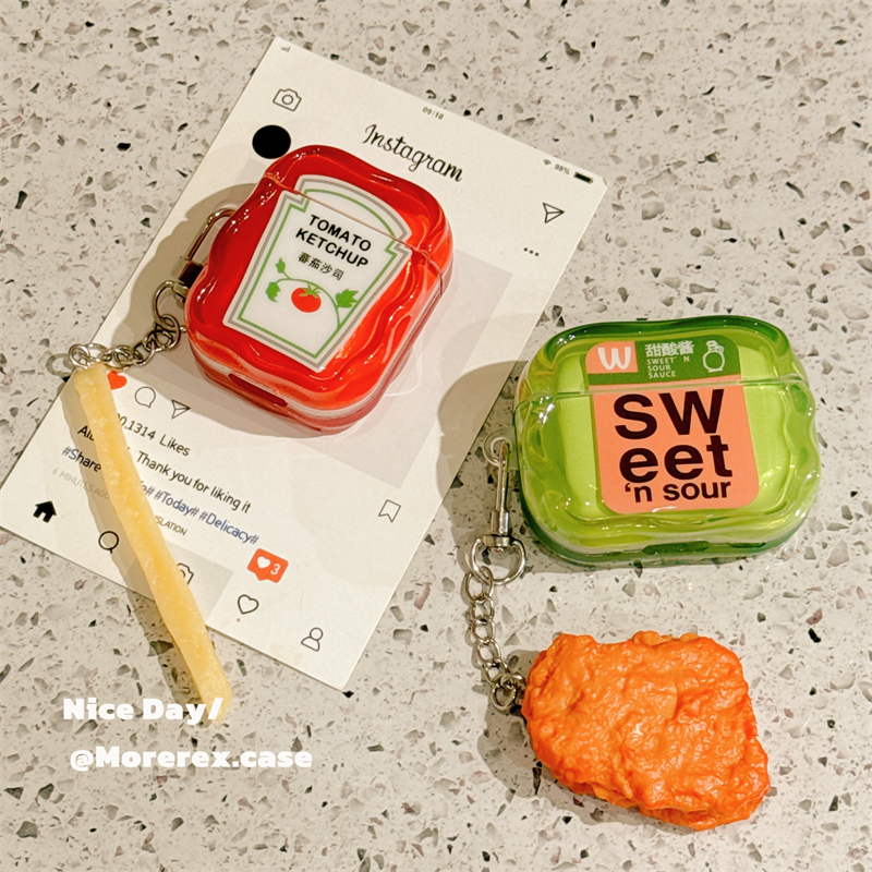 MoreRex  趣味番茄酸甜酱带挂件适用苹果AirPods4保护壳airpods1/2/3蓝牙无线耳机套airpodspro二三四代新款