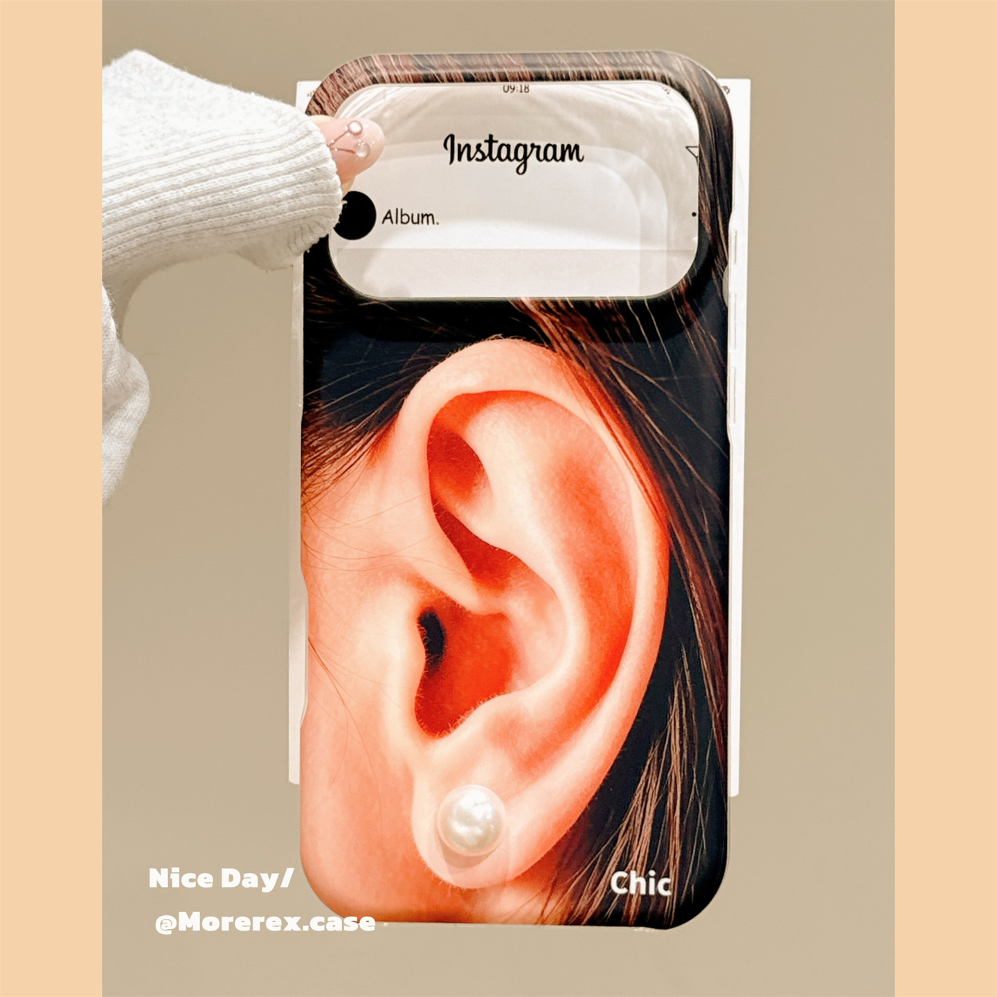 MoreRex 小众个性立体珍珠耳钉适用苹果18手机壳日韩iphone17promax新款18pro全包15防摔保护套14少女16创意
