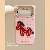 MoreRex卡通可爱纯色波点刺绣小马适用苹果17手机壳iphone16promax新款 15pro仿皮14防摔保护套13创意17全包女