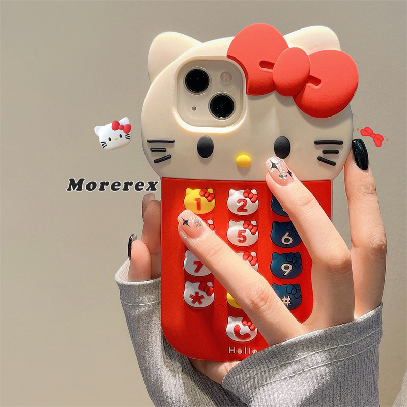 卡通可爱电话机HelloKitty网红适用苹果16ProMax手机壳创意iPhone15新款12女14pro防摔11小众13pro硅胶全包软