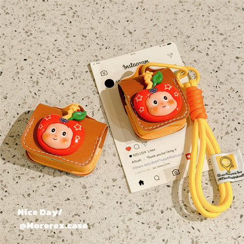 MoreRex立体苹果星星小人耳机包带挂绳适用苹果新4代airpods蓝牙无线保护套1/2/3仿皮airpodspro三代女新款壳