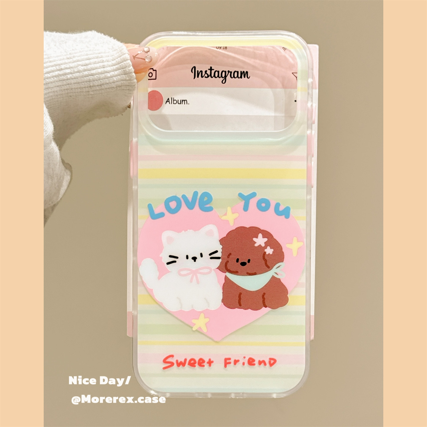 MoreRex ins彩色条纹猫咪小狗适用苹果18手机壳日韩iphone17promax新款18pro全包15防摔保护套14少女心16萌系