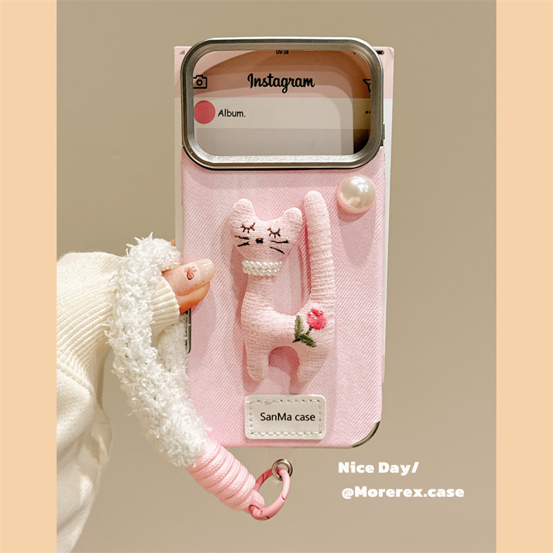 MoreRex粉底布艺立体珍珠猫咪适用苹果17手机壳iphone16promax新款15pro毛绒挂绳14防摔保护套13超好看17女款,3C数码配件,手机保护套/壳,淘宝优惠券,粉丝福利购,淘宝优惠卷