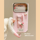 MoreRex粉底布艺立体珍珠猫咪适用苹果17手机壳iphone16promax新款 15pro毛绒挂绳14防摔保护套13超好看17女款