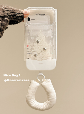 MoreRex ins秋冬白色雪花星星圣诞树适用苹果17手机壳iphone16promax新款15pro透明14防摔保护套13腕带17女款