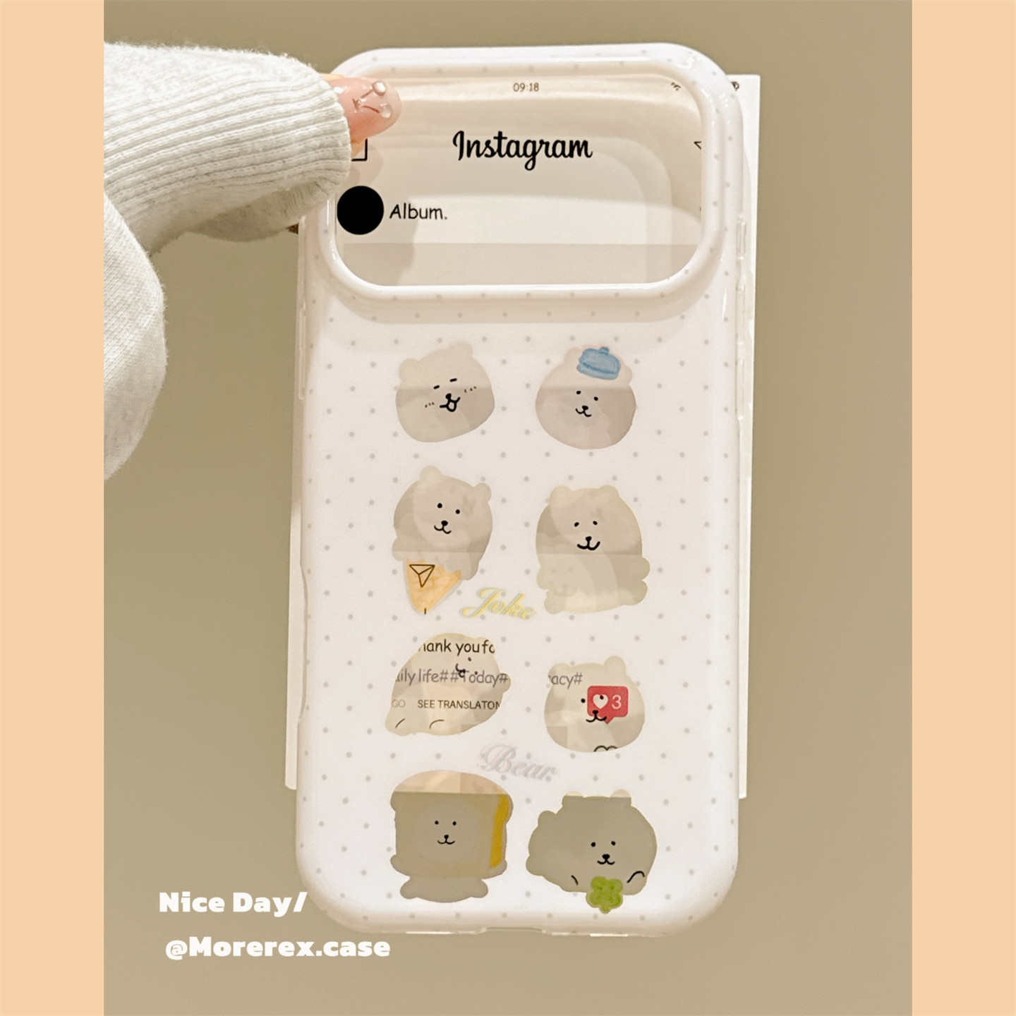 MoreRex 萌系ins波点镂空卡通小熊适用苹果18手机壳iphone17promax新款18pro全包15防摔保护套14女款16超好看