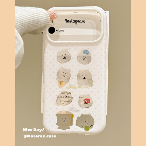 MoreRex 萌系ins波点镂空卡通小熊适用苹果18手机壳iphone17promax新款18pro全包15防摔保护套14女款16超好看