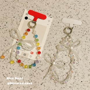 多巴胺彩色珍珠手机链可拆双链条奢华高档挂手腕手链挂饰时尚气质挂链爆闪水晶串珠精致高级感挂绳包包钥匙壳