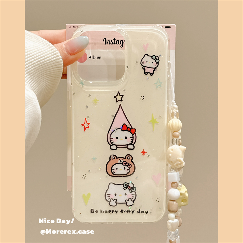 MoreRex 黄底可爱闪粉kitty猫卡通适用苹果15手机壳iphone16promax新款14带链条13防摔保护套16pro少女款双层