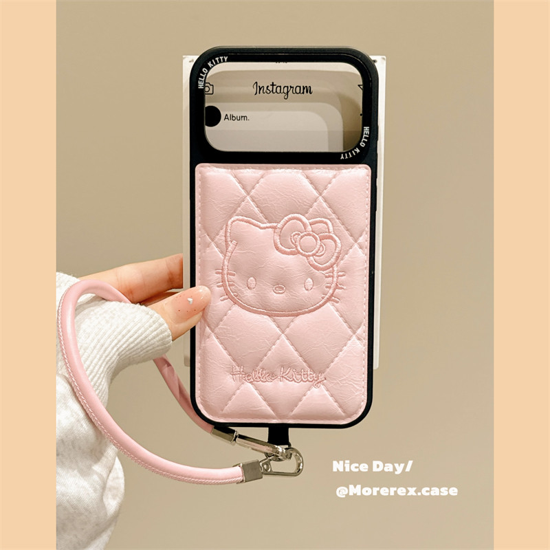 MoreRex秋冬菱格印压KT猫鼓包适用苹果17手机壳iphone16promax新款15pro带挂绳14防摔保护套13简约可爱17女款