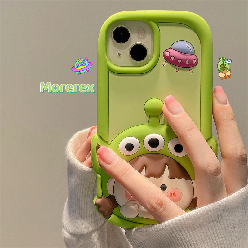 立体卡通可爱三眼仔女孩适用苹果16ProMax手机壳绿色iPhone13新款12女14pro防摔11小众15pro硅胶高级感全包软