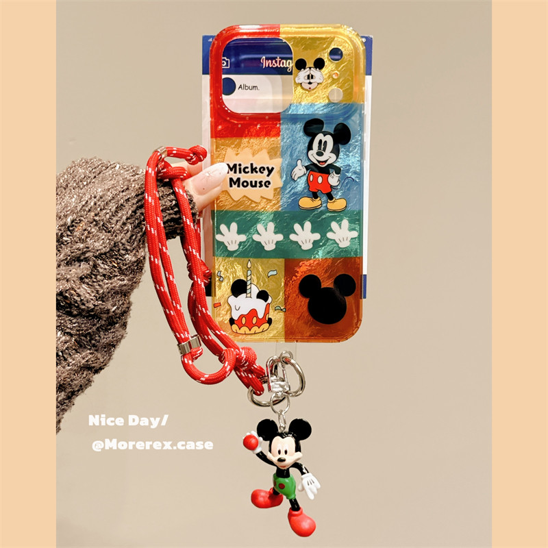 MoreRex可爱彩色锡纸纹拼接米奇手套适用苹果17手机壳iphone16promax新款17pro超火14防摔保护套13卡通15女款