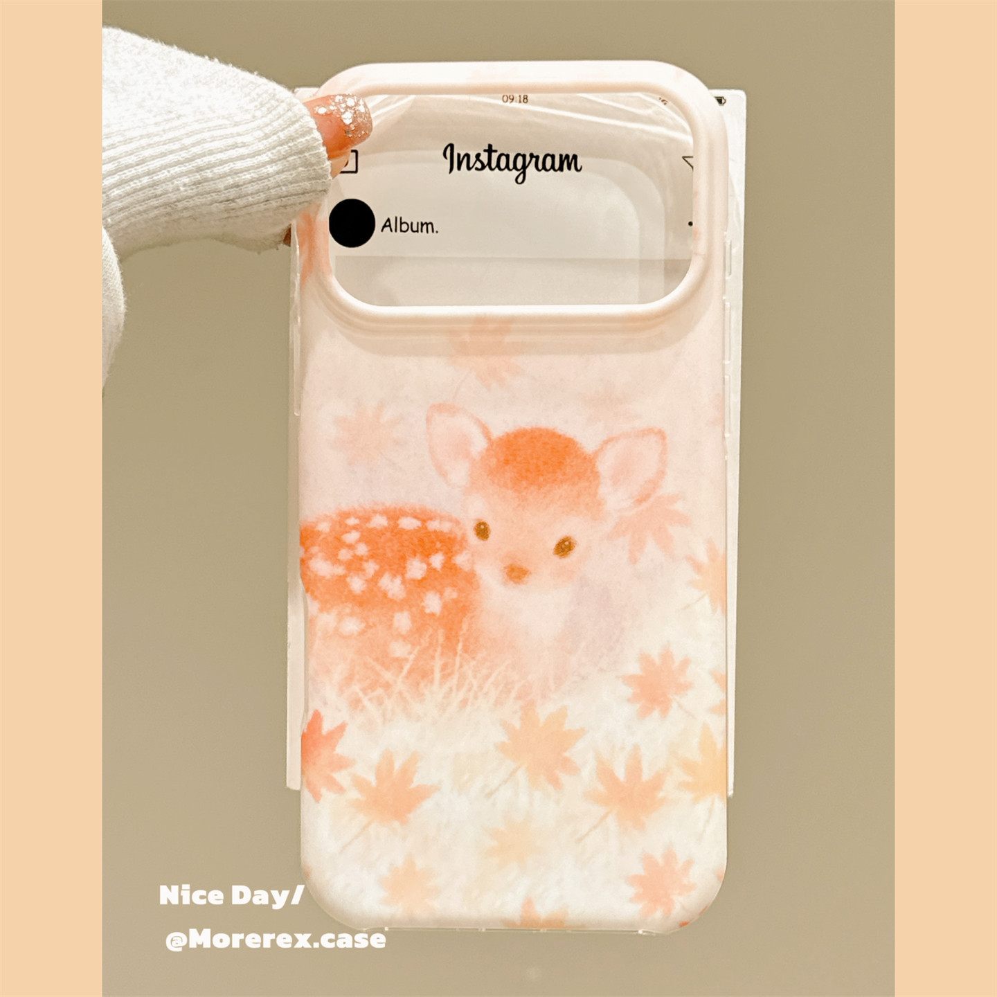 MoreRex治愈系枫叶梅花鹿油画适用苹果18手机壳iphone17promax新款18pro萌系15全包防摔保护套14女款16高颜值