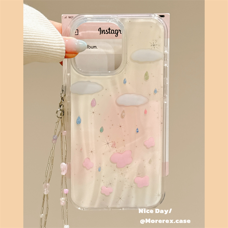 MoreRex 韩系ins镭射梦幻云朵雨滴星星挂链适用苹果15手机壳iphone16promax新款14高级13防摔保护套16pro女款