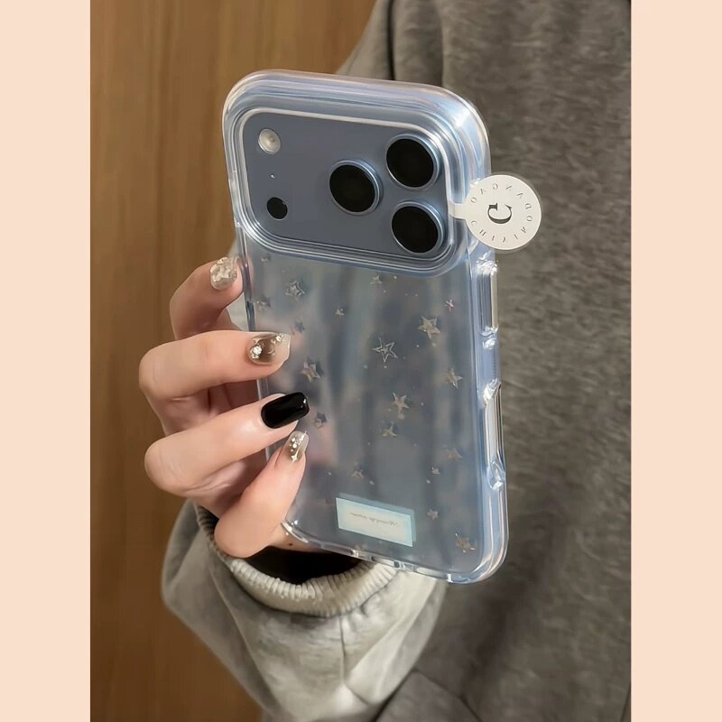 MoreRex ins简约蓝色豹纹鎏金星星适用苹果18手机壳iphone17promax新款18pro冰川蓝15全包防摔保护套14女款16