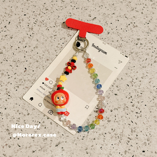 彩色串珠星星小人手机链小众不撞款超好看手腕款垫片配件链条女高级感2025新款防丢手机壳链挂绳一体手机挂链