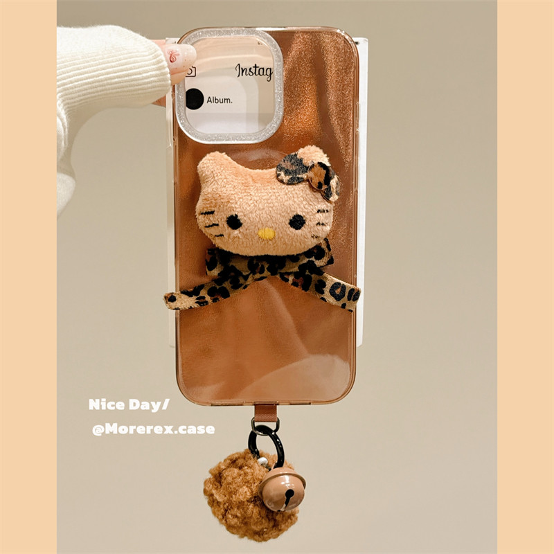 MoreRex立体可爱豹纹围巾哈喽kt适用苹果17手机壳iphone16promax新款15pro双层14防摔保护套13秋冬17棕色女款