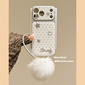 MoreRex ins风米白波点点钻爱心星星适用苹果17手机壳iphone16promax新款 17pro全包14防摔保护套13带挂绳15女