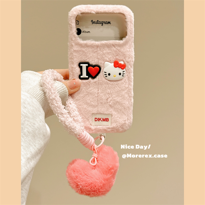 MoreRex秋冬可爱毛绒茸HelloKitty适用苹果17手机壳iphone16promax新款15pro带挂绳14防摔保护套13超好看17女