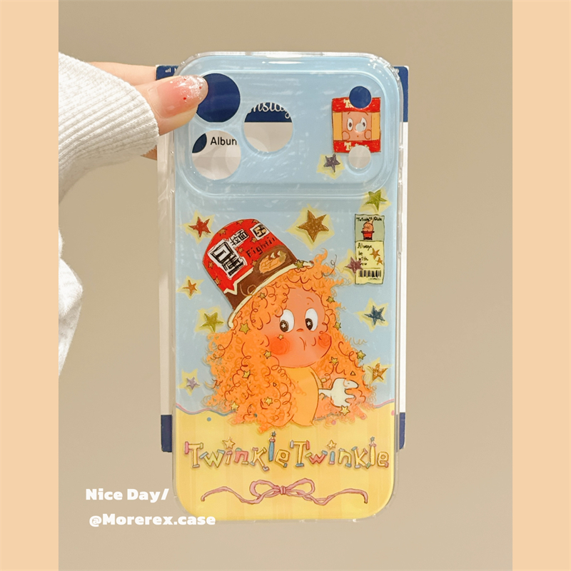 MoreRex趣味可爱泡面头星星小人卡通适用苹果17手机壳iphone16promax新款15pro鎏金双层14防摔保护套13女款17