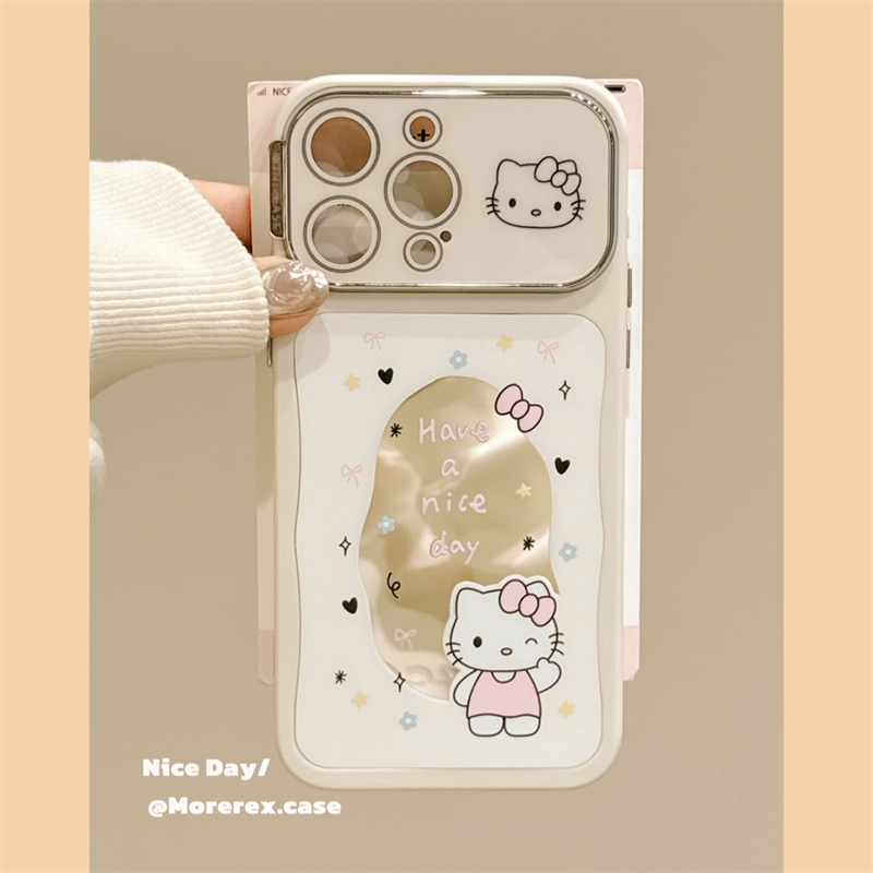 MoreRex可爱卡通HelloKitty镜子适用苹果15手机壳iphone16promax新款14大视窗13防摔保护套16pro女款带镜头膜