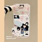 MoreRex日系古早风黑沼爽子卡通动漫适用苹果17手机壳iphone16promax新款 17pro皮质14防摔保护套13全包15少女