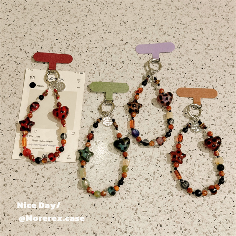 秋冬复古琥珀棕色星星爱心手机链手工串珠手提链高端手腕挂饰小众高级感手链原创新款挂链带垫片链条包包挂件,3C数码配件,手机挂件/手机链,淘宝优惠券,粉丝福利购,淘宝优惠卷