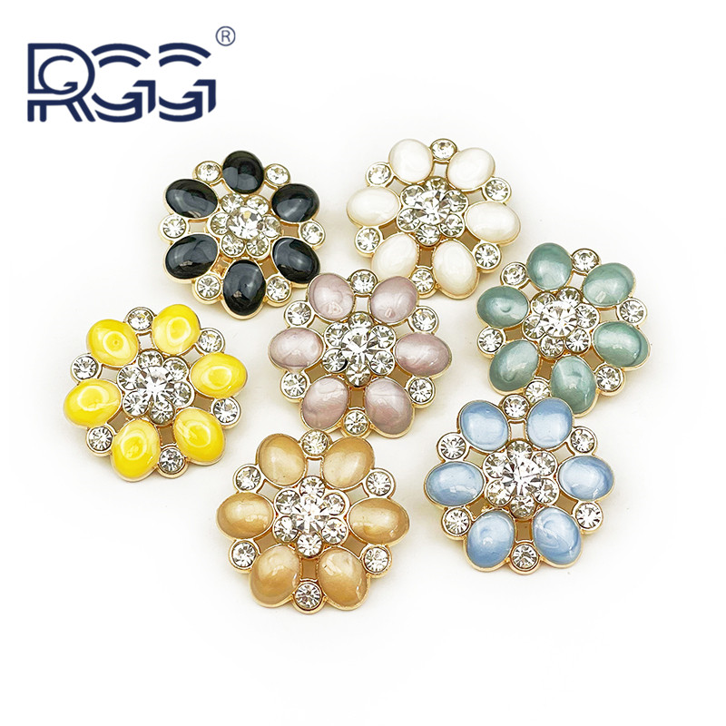 新款小香风金属纽扣花形扣子镶钻彩色点油扣女装西服风衣扣大衣扣