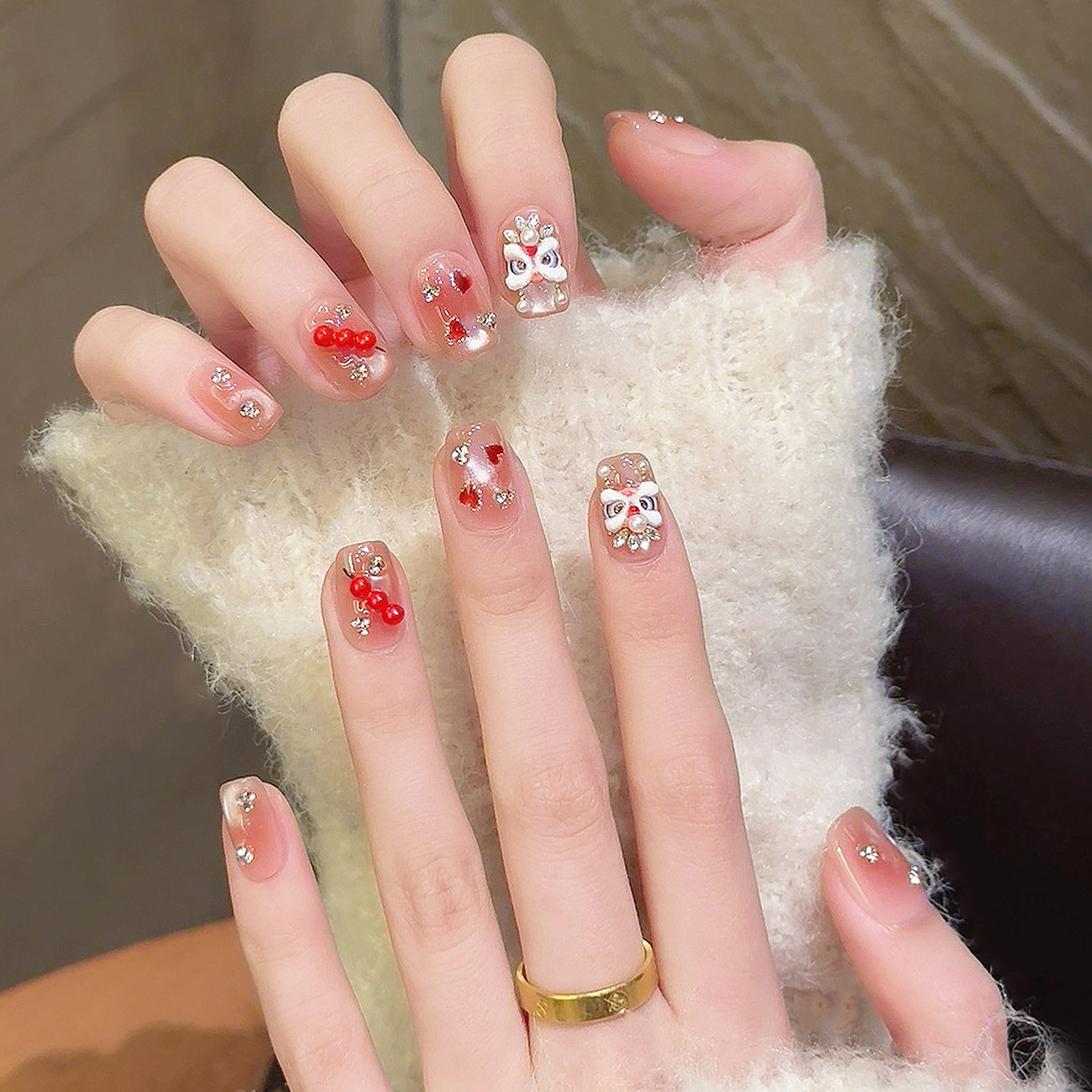 2026新年国风醒狮手工穿戴甲短款腮红猫眼美甲轻奢高级感指甲贴片,彩妆/香水/美妆工具,穿戴甲/甲片,淘宝优惠券,粉丝福利购,淘宝优惠卷