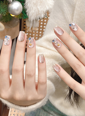 裸色猫眼穿戴甲新年款2026秋冬高级感纯手工美甲成品短款指甲贴片