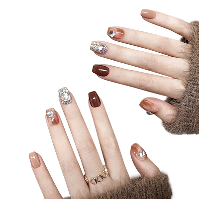 奶茶琥珀手工穿戴甲秋冬新款美甲