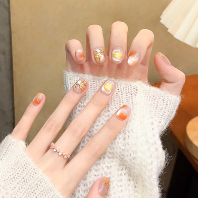 月满金桂秋冬晕染手工穿戴甲短款