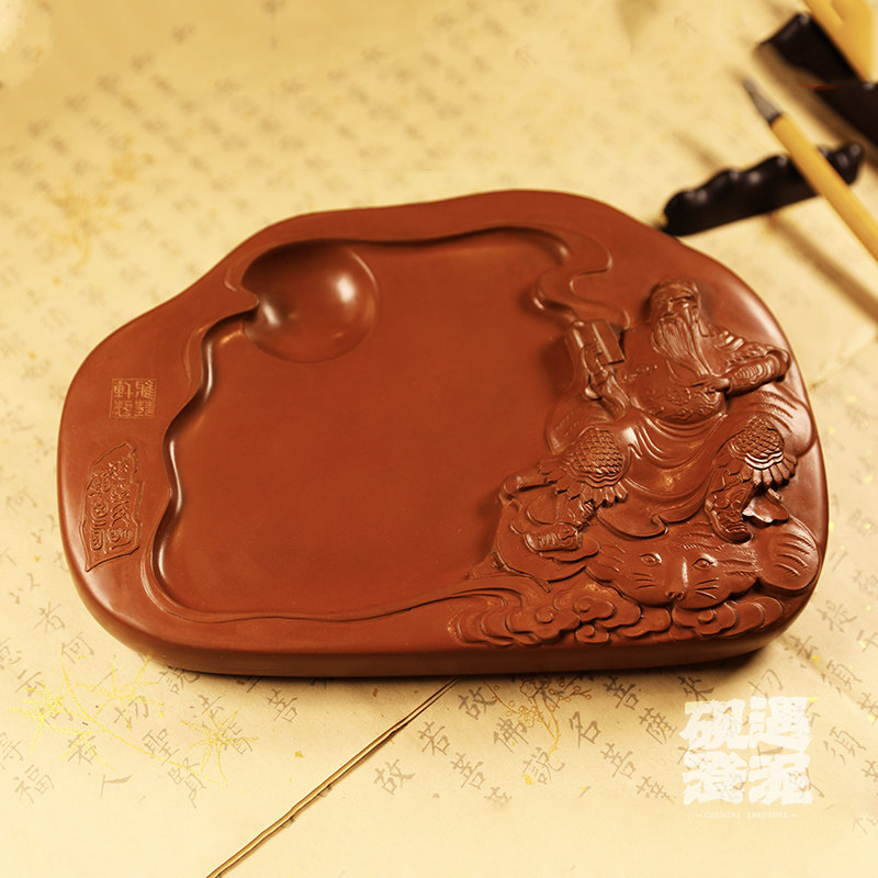 山西澄泥砚关公夜读春秋砚文房四宝砚台非遗纯手工真品山西三宝