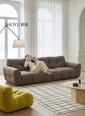 Moyu/巧克力沙发客厅简约现代设计师中世纪覆古三人直排布艺沙发