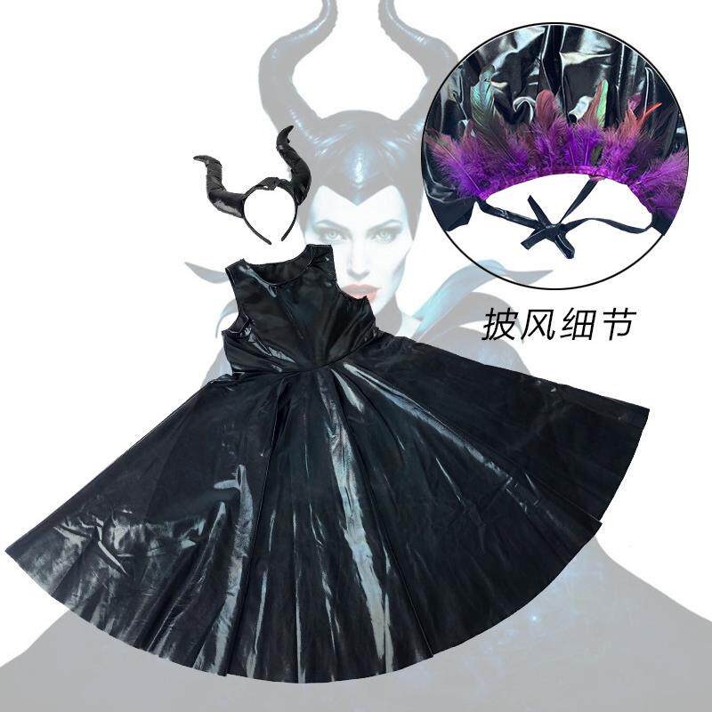 万圣节儿童女黑魔披风电影角色沉睡魔咒COSTUME亲子款演出服装