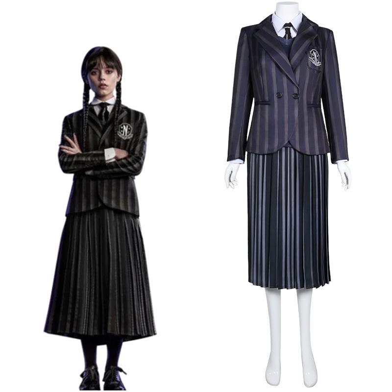 亚当丝一家cos服万圣节表演同款星期三女主服装cosplay黑色连衣裙