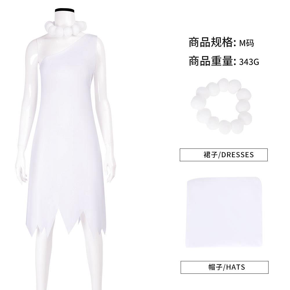 威尔玛白色连衣裙cos服 万圣节角色扮演斜肩无袖连衣裙现货直发