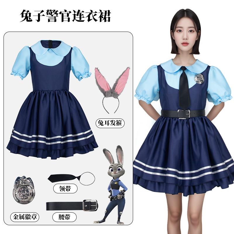疯狂动物城cos服动漫兔子朱迪警官judy亲子短袖连衣裙万圣节服装