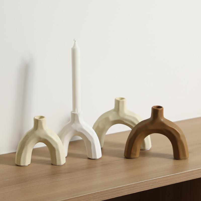 ins侘寂风陶瓷创意烛台摆件蜡烛台家用客厅几何软装饰品摆设