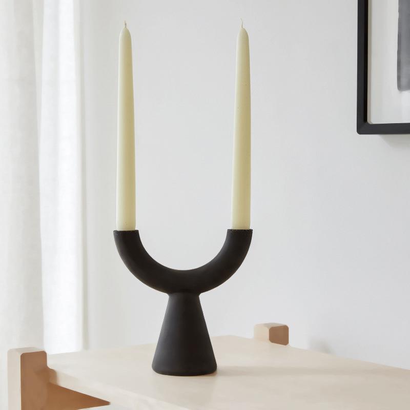 ins风复古陶瓷烛台烛光晚餐蜡烛台家用餐桌客厅桌面软装饰品摆件