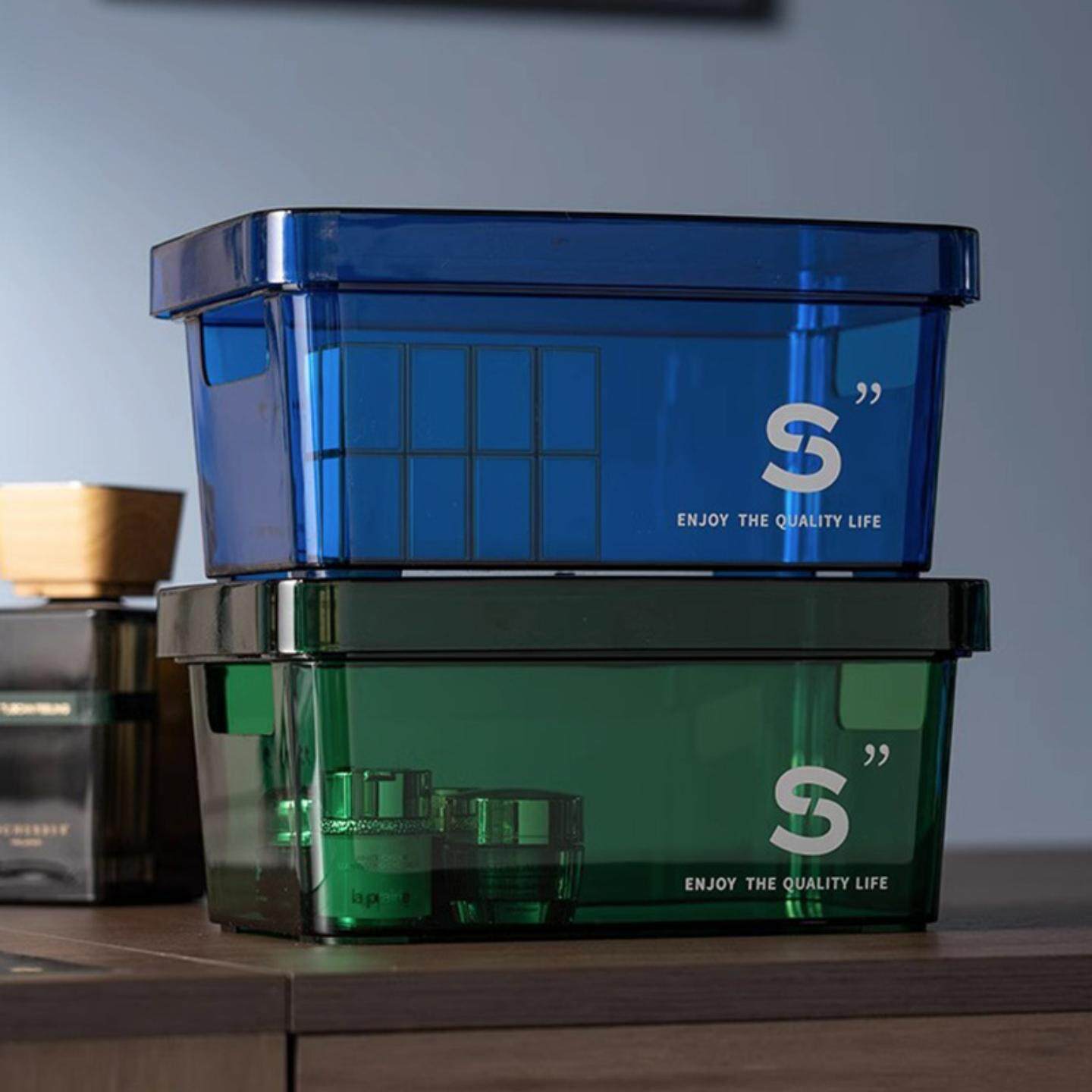 桌面收纳盒亚克力杂物零食化妆品收纳筐带盖塑料透明收纳箱储物盒