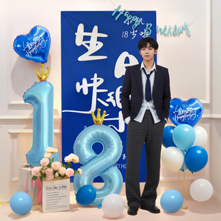 飾男孩派對背景墻掛布氣球拍照道具 18歲成人禮王子生日快樂布置裝