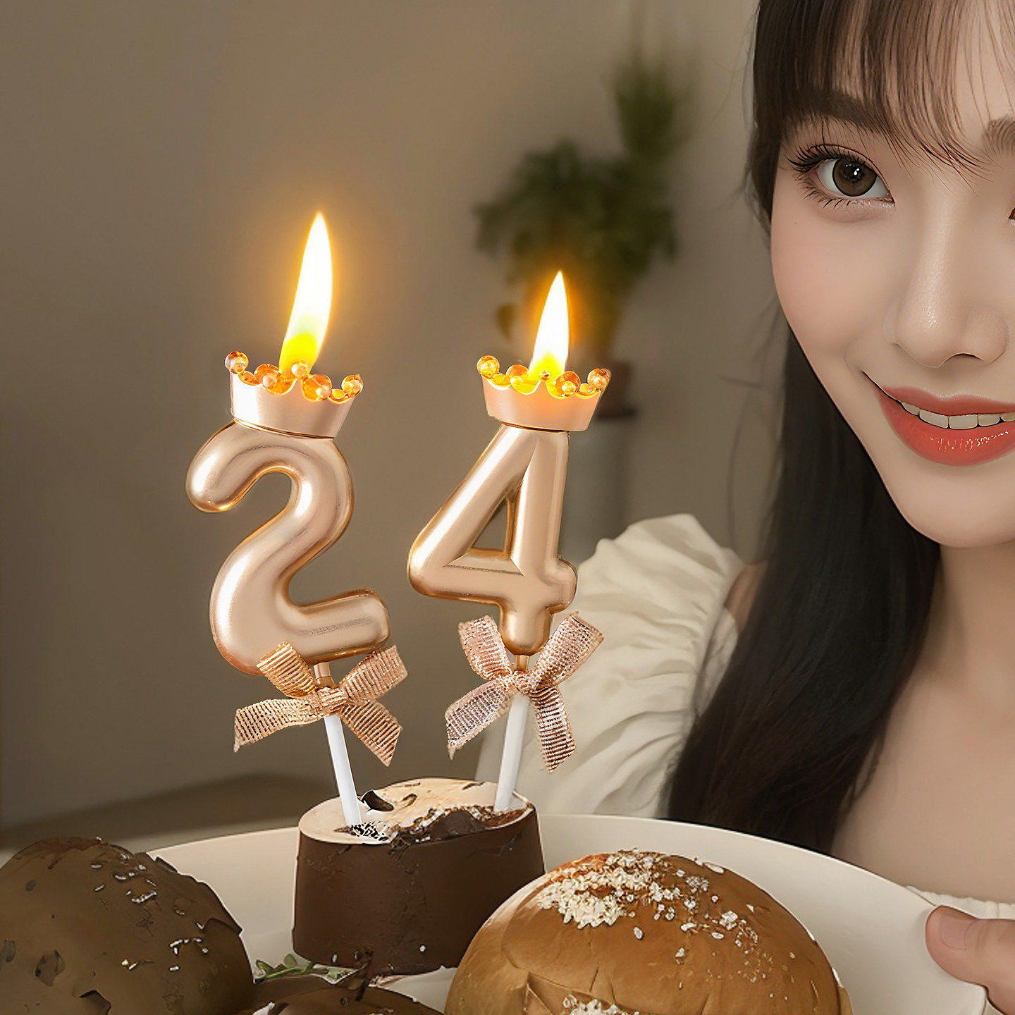 金色生日蜡烛数字创意场景布置装饰蛋糕插件小女孩高级氛围感道具