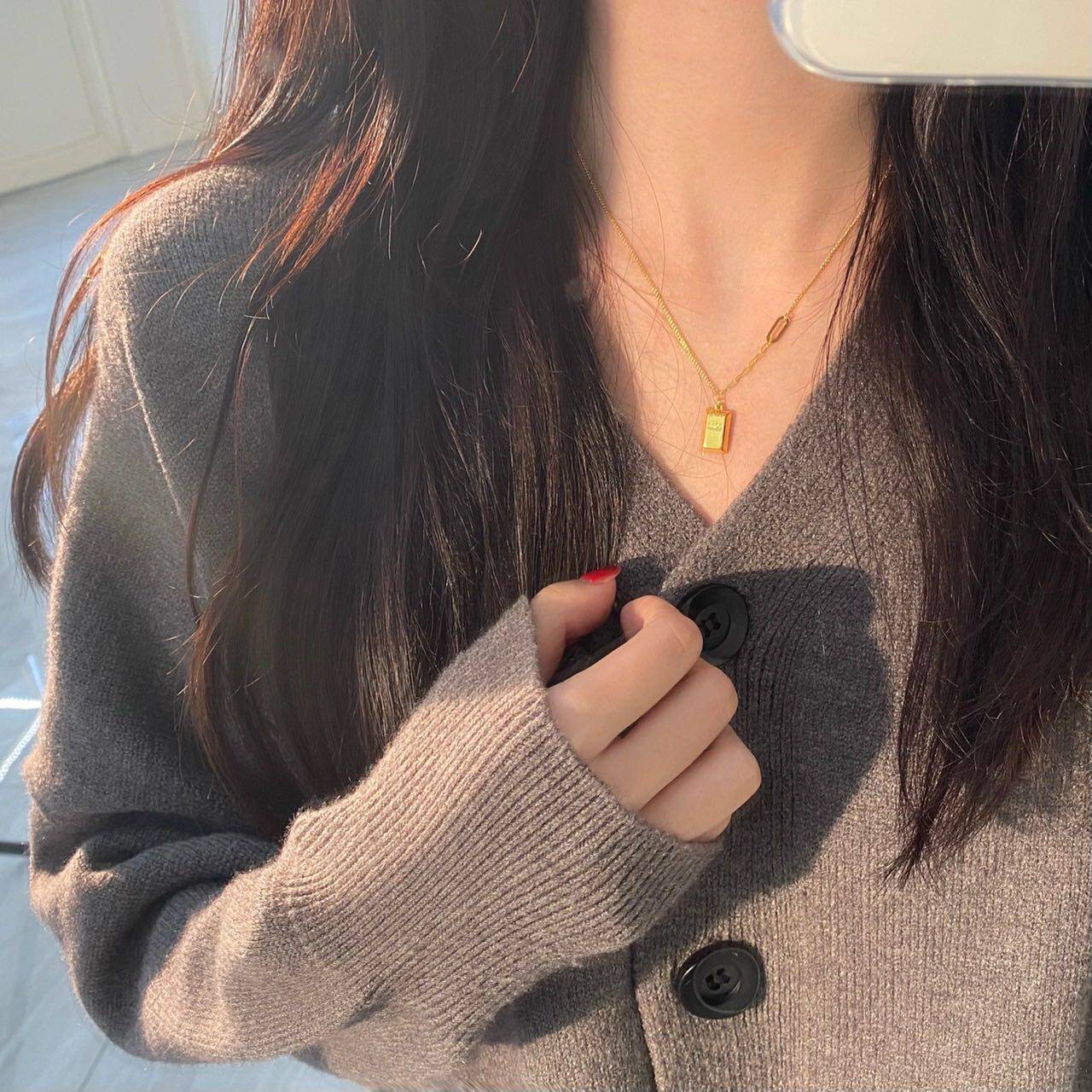 여성을위한 S  풍부한 작은 골드 바 벽돌 목걸이 2024 새로운 스타일 절묘한 포춘 골드 너겟 펜던트 봄과 여름