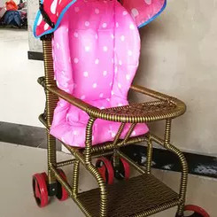 婴儿推车坐垫粉色波点藤编专用