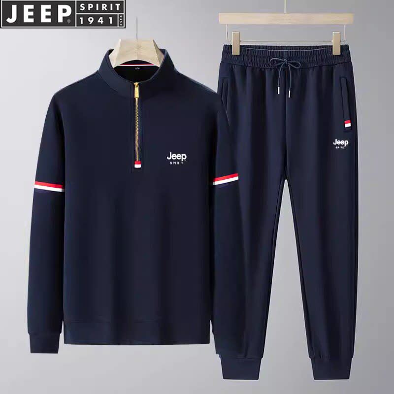Jeep吉普休闲运动套装男士秋冬中青年运动服半高领卫衣长裤两件套