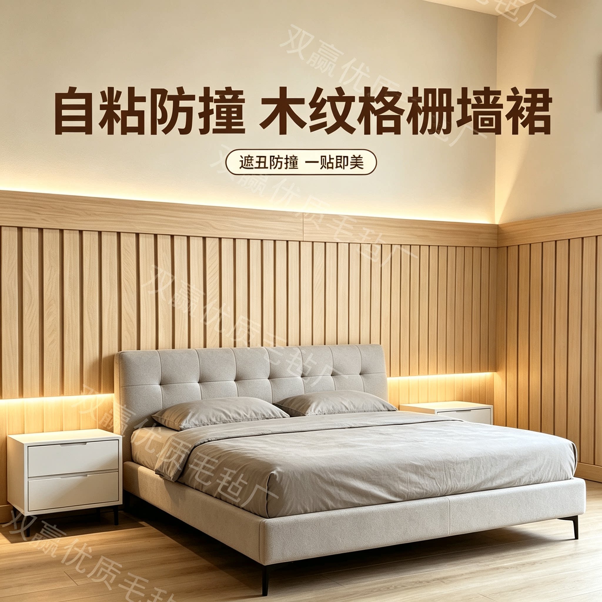 自粘立体格栅木纹墙裙遮丑墙贴