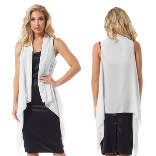 欧美简约无袖 外出遮阳白色薄披肩 宽松型镂空斗篷圆领黑色常规短款