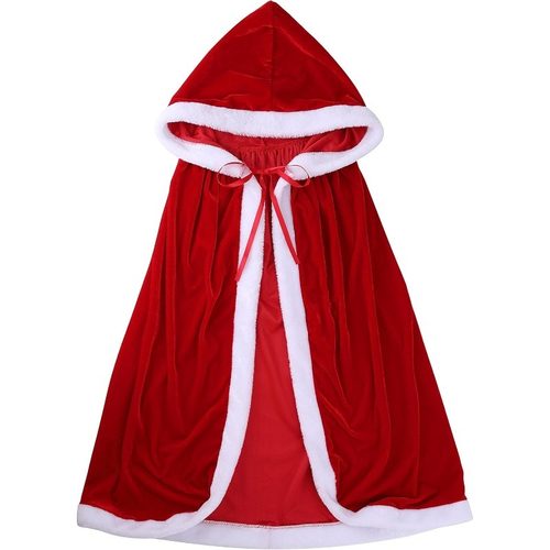圣诞节披风红色中长款连帽斗篷丝绒披肩cos圣诞老人服装舞台装袍*