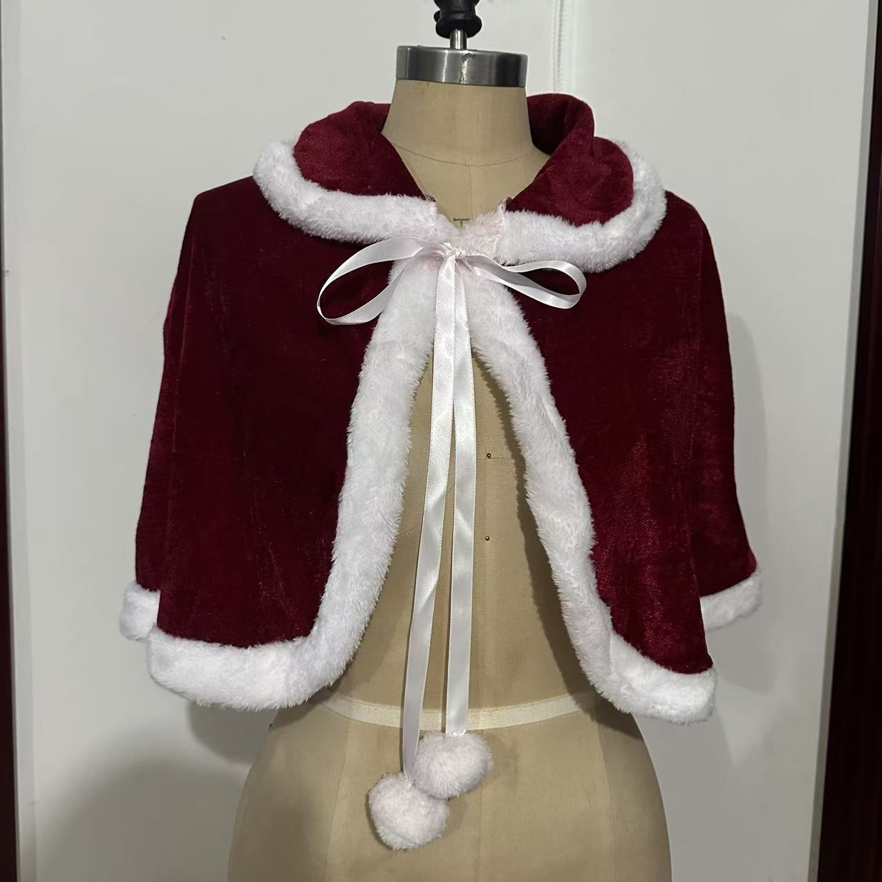 圣诞节披肩短款翻领红色加白边圣诞斗篷角色扮演cos洛丽塔lo娘袍*